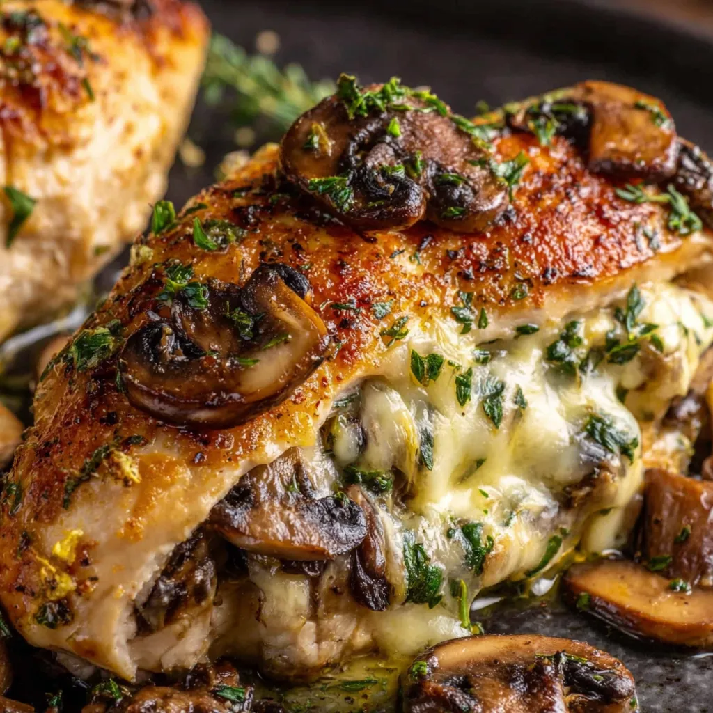 Chicken with mushrooms and herbs.