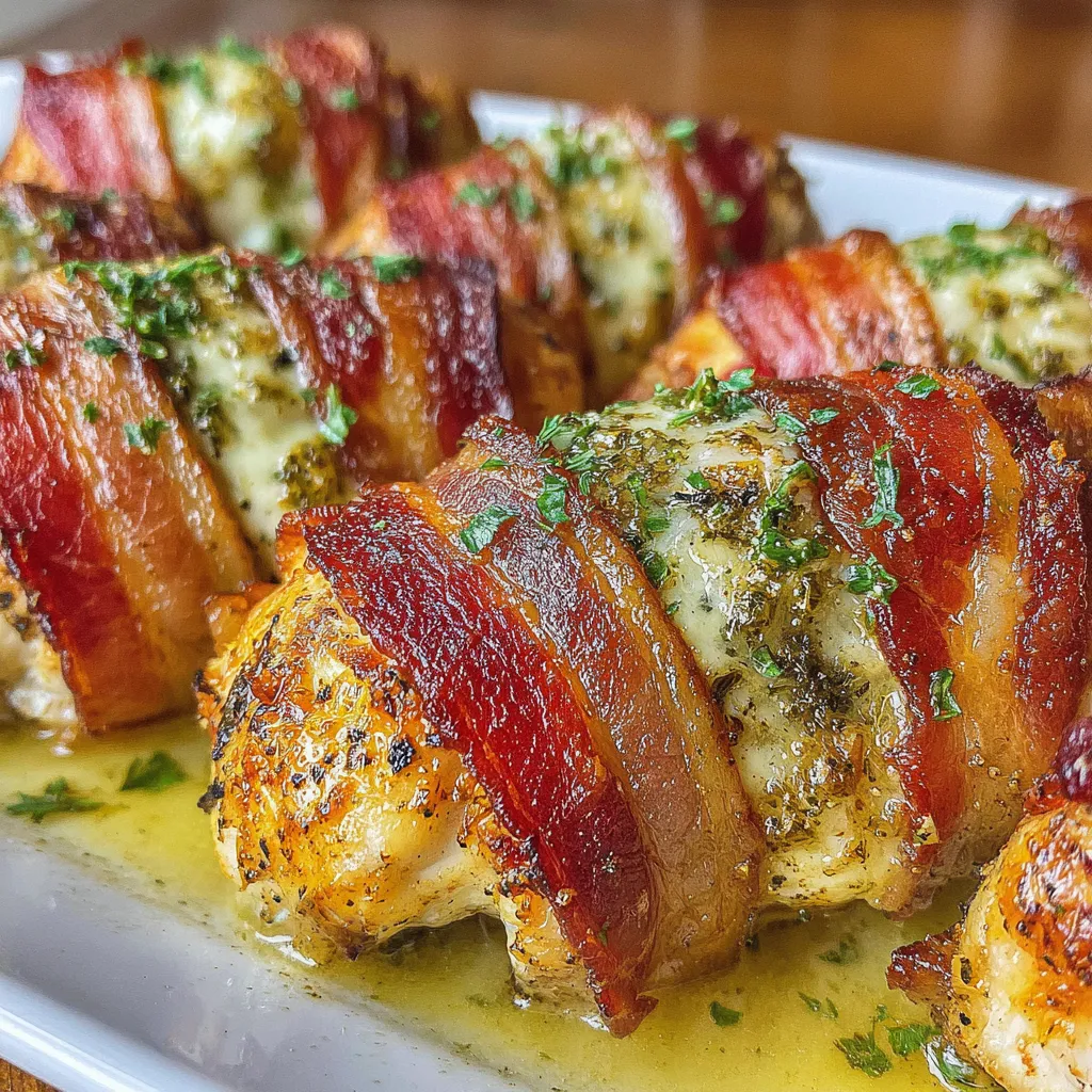 Sliced meat wrapped in bacon.