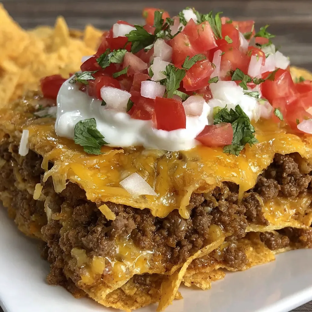 A plate of food with a white plate and a pile of food on it.