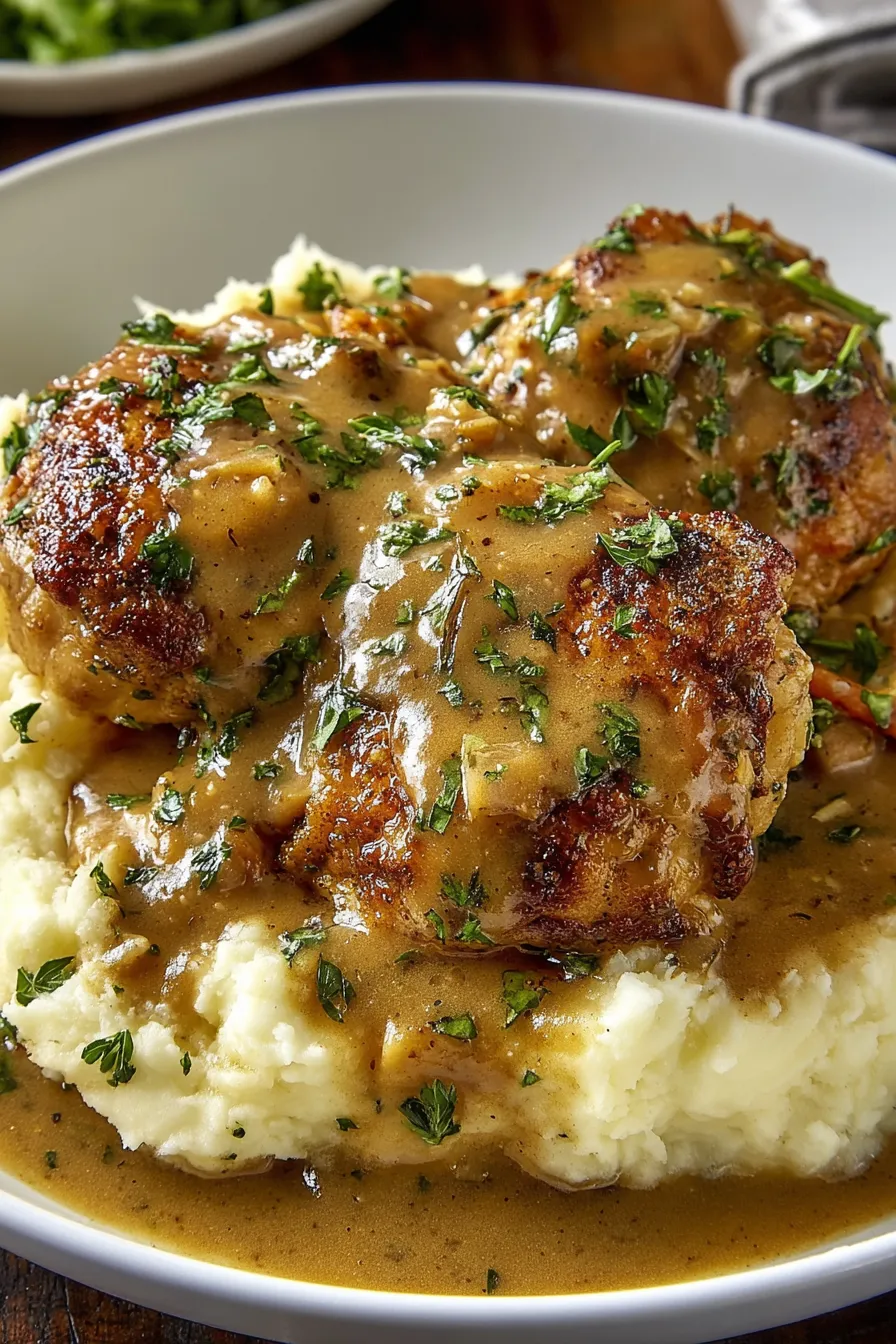 A plate of food with meat and gravy.