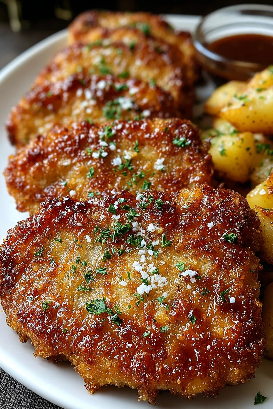 A plate of meat with potatoes.