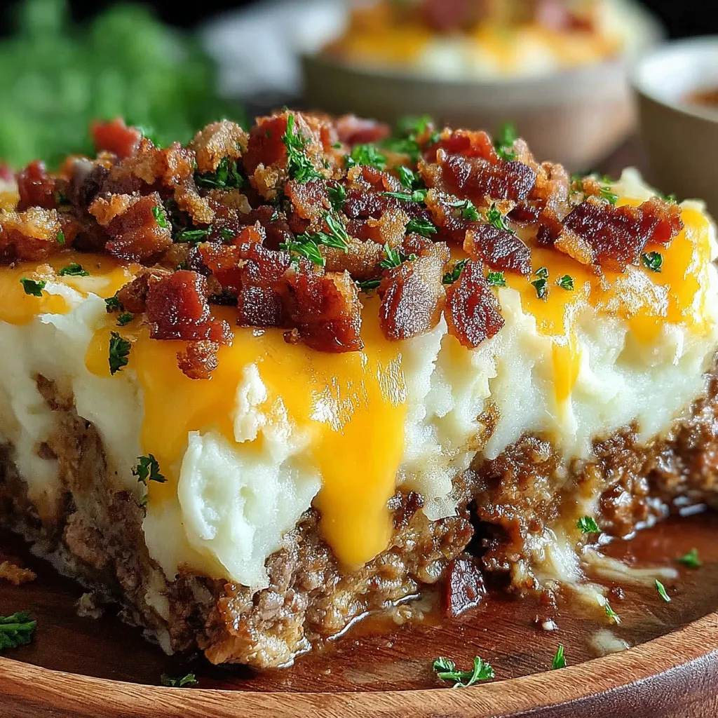 A close up of a casserole dish with bacon and cheese.
