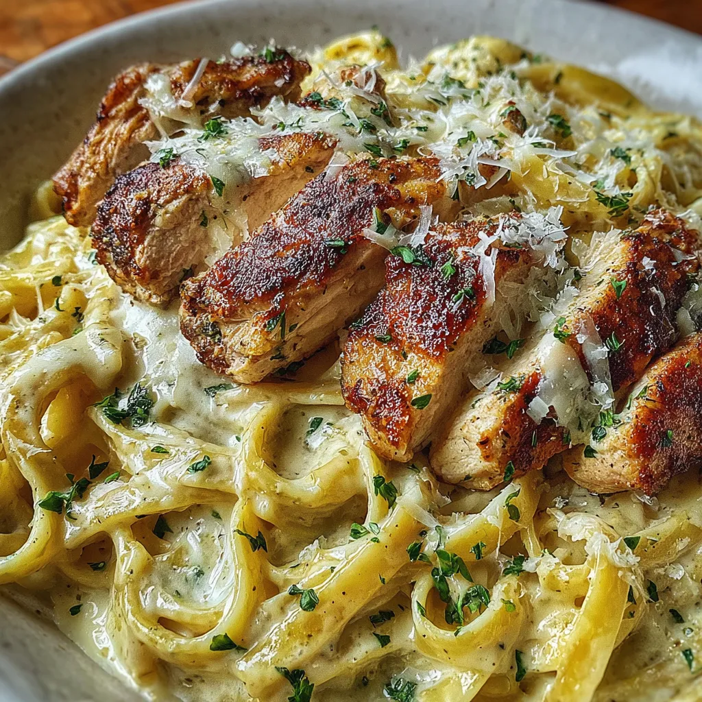 A plate of pasta with chicken and cheese.