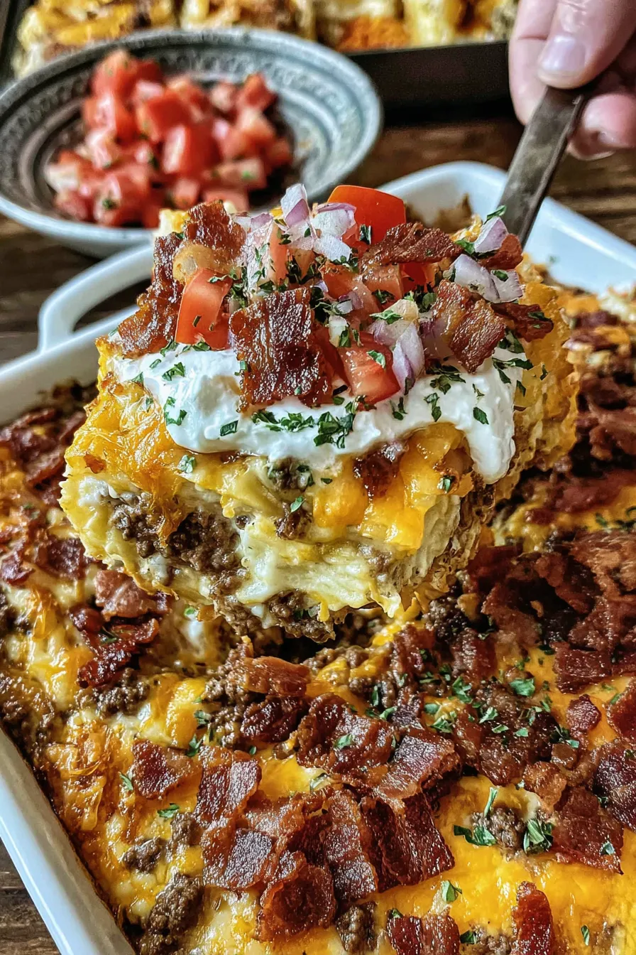 A plate of food with bacon and tomatoes.