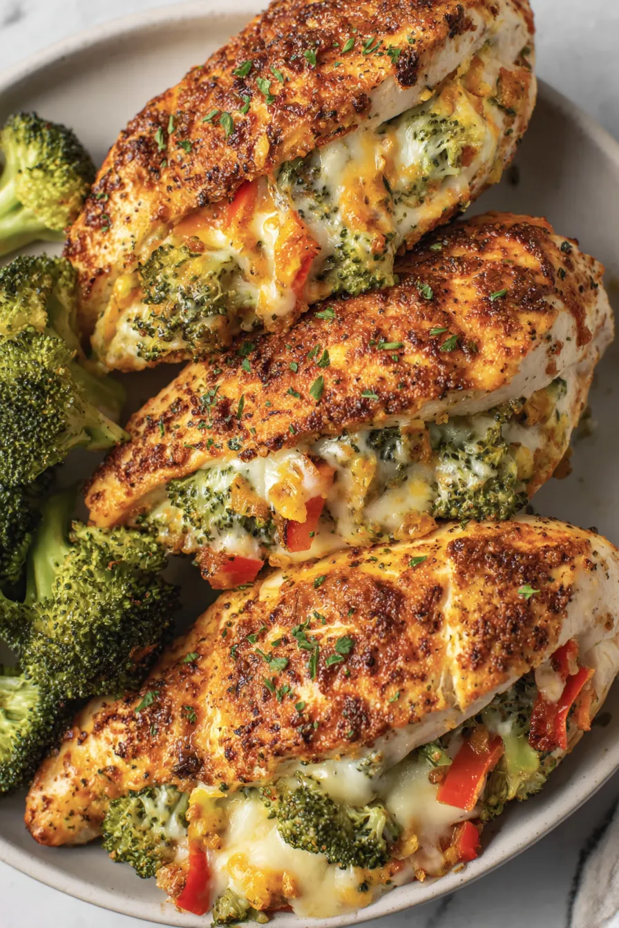 Chicken with broccoli and cheese.