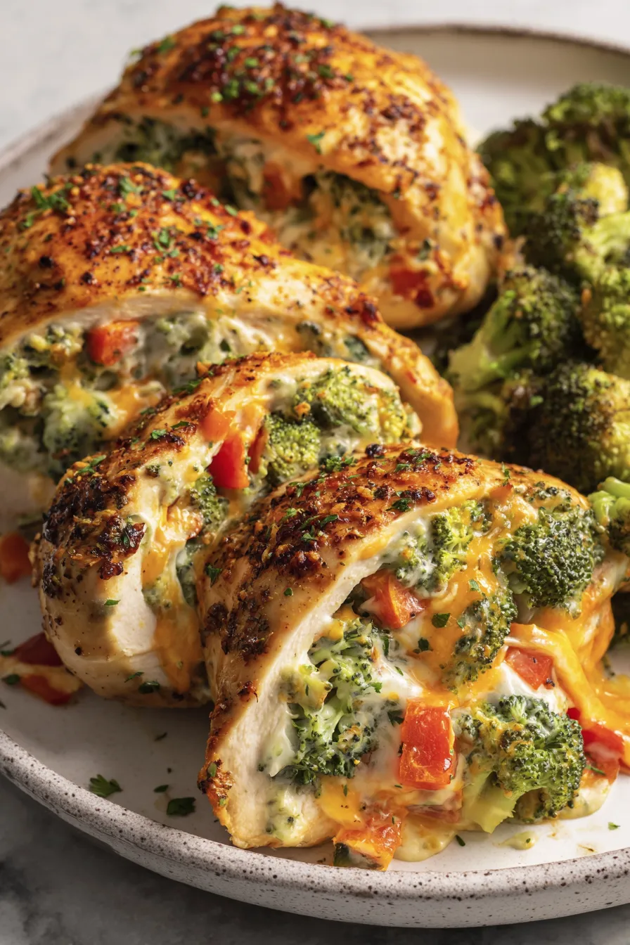 Chicken with broccoli and cheese.
