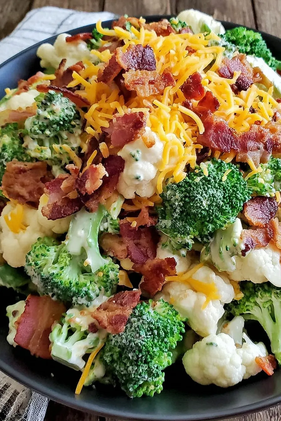 A plate of food with bacon and broccoli.