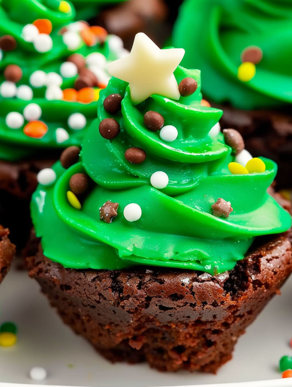 Green Christmas tree brownie bites.