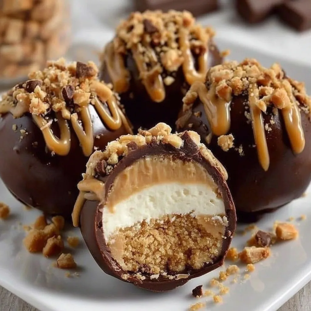 A plate of chocolate candies with peanut butter filling.