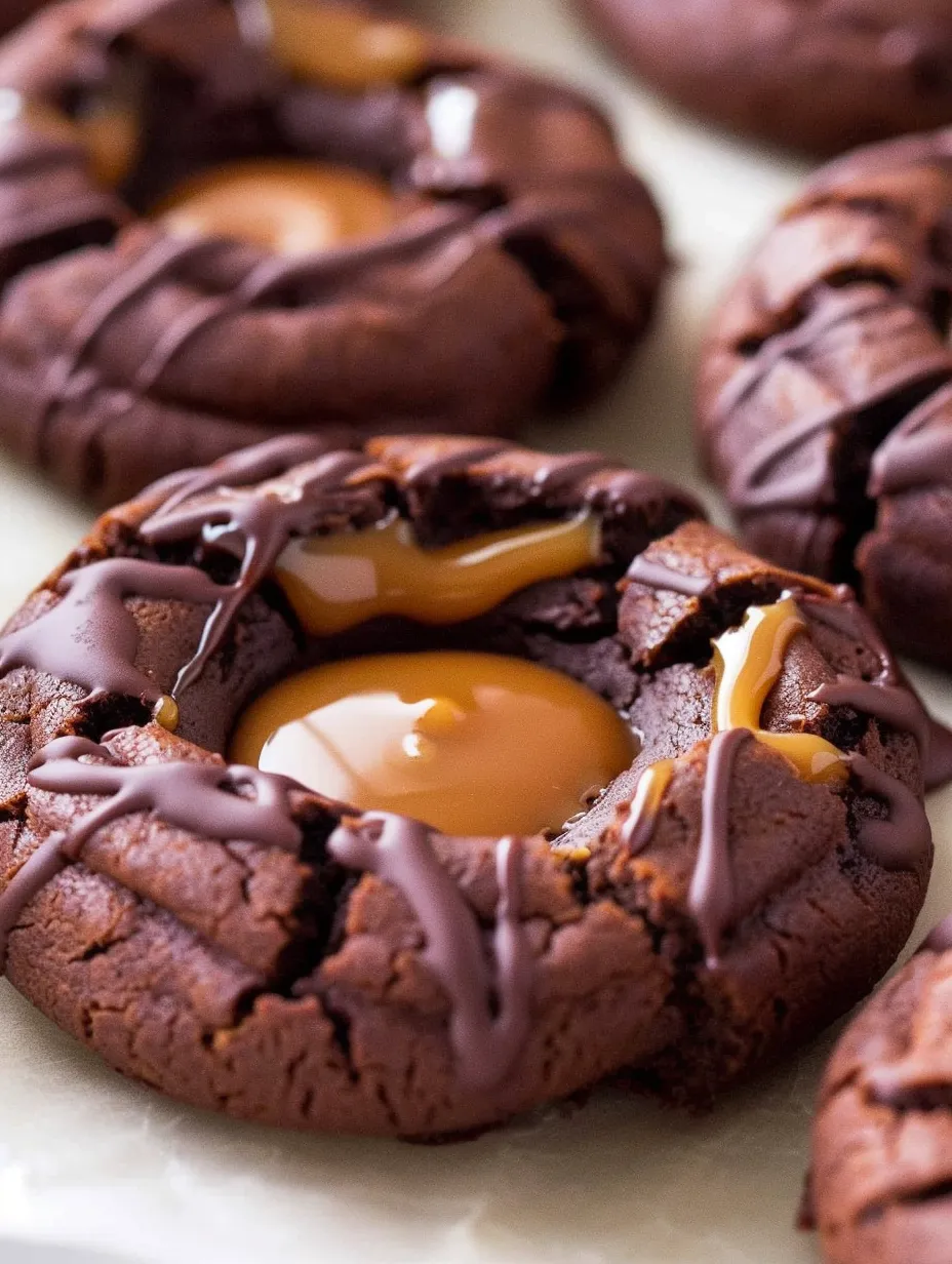 Chocolate Caramel Thumbprint Cookies
