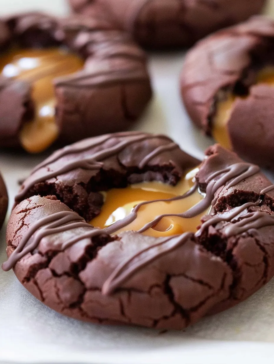 Chocolate Caramel Thumbprint Cookies