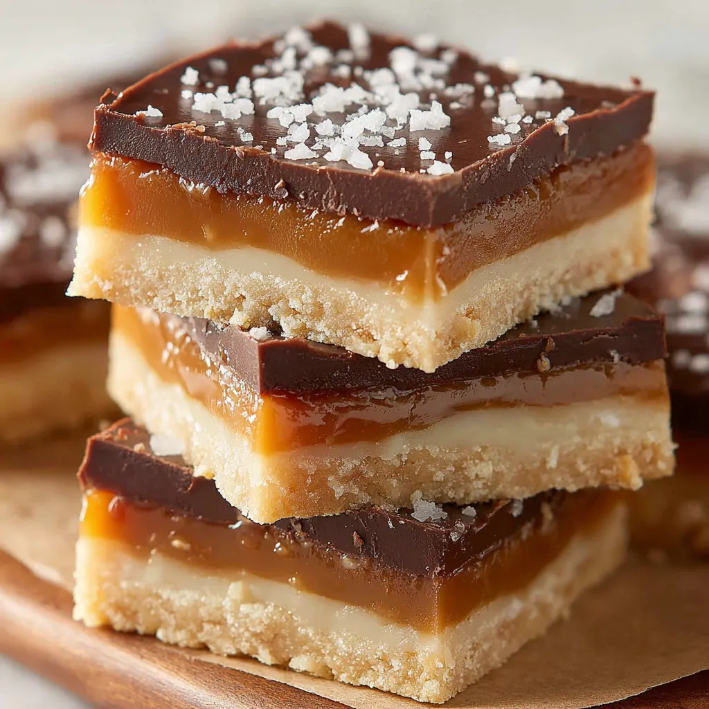 A stack of three brownies with white icing.