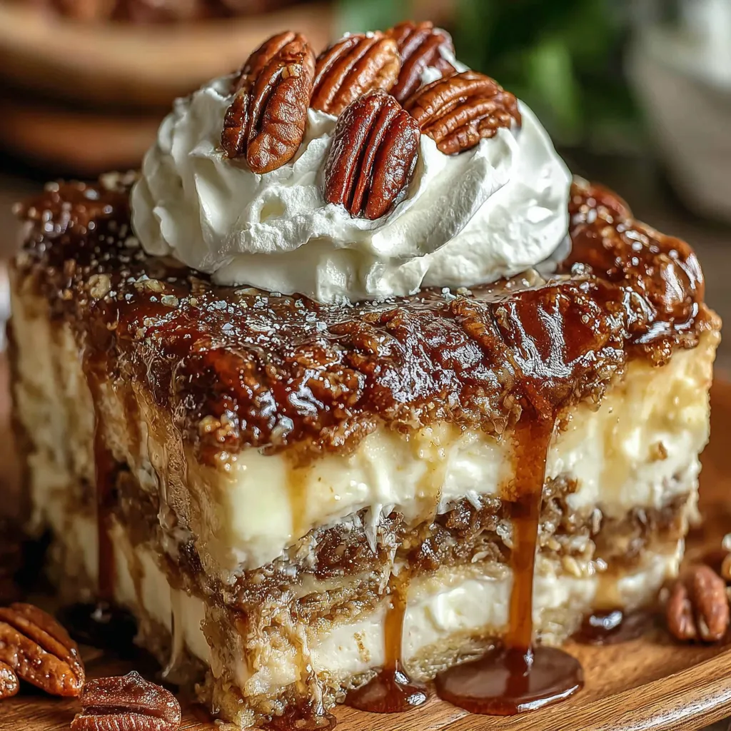 A slice of cake with whipped cream and nuts.