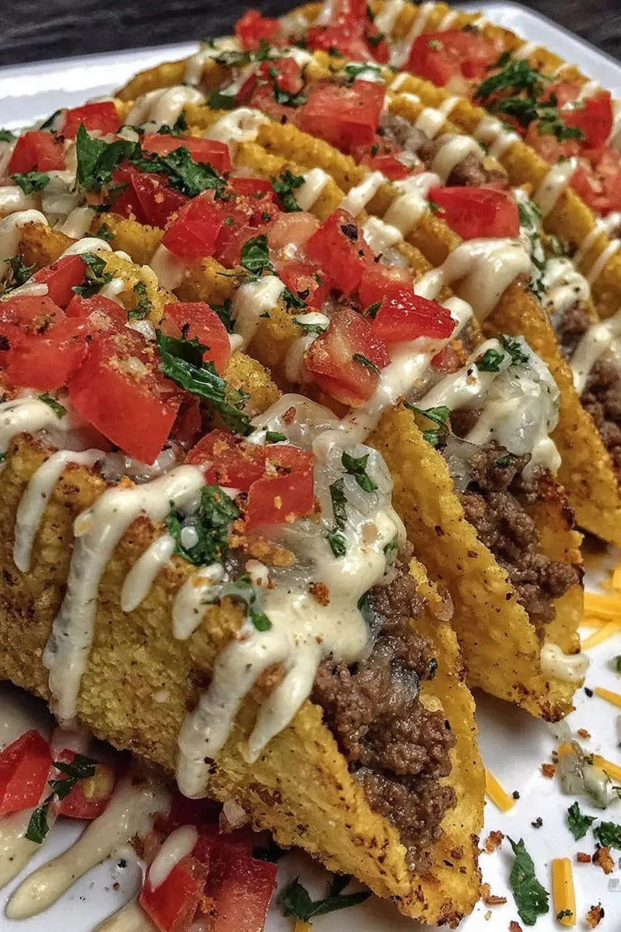 A plate of nachos with cheese and tomatoes.