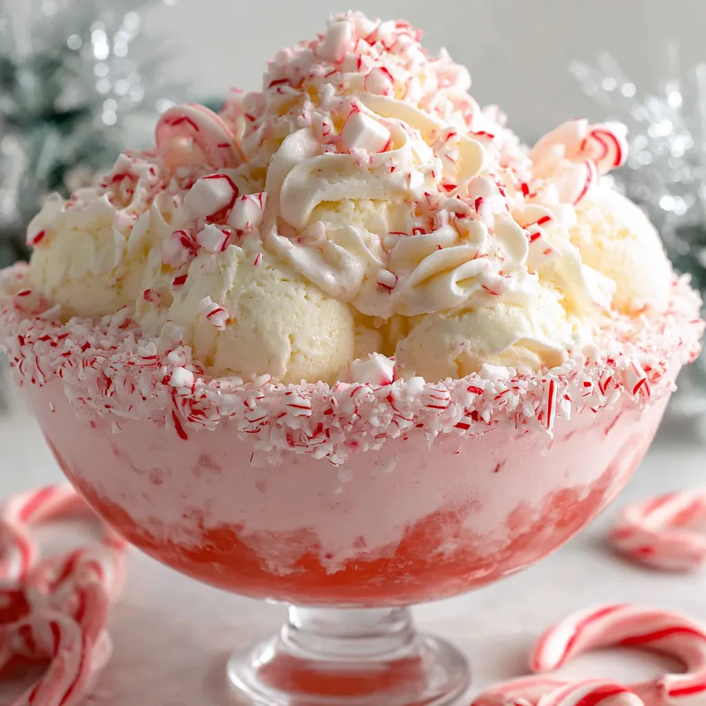 A bowl of red and white frosting with candy canes.