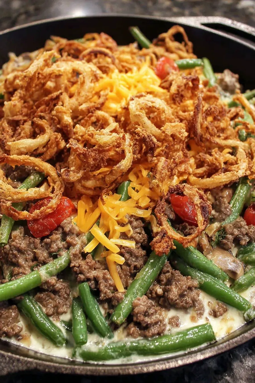 A plate of food with onions and cheese.