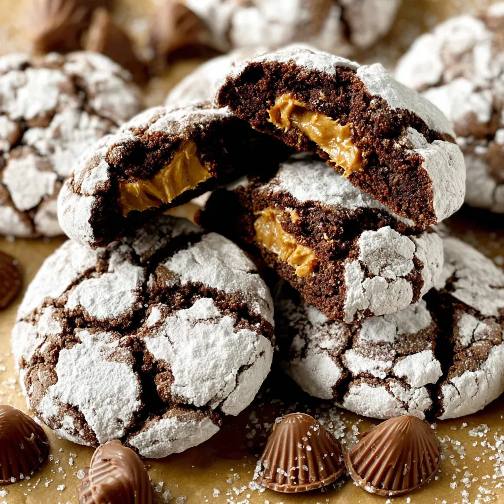 Chocolate chip cookies with white icing and peanut butter filling.