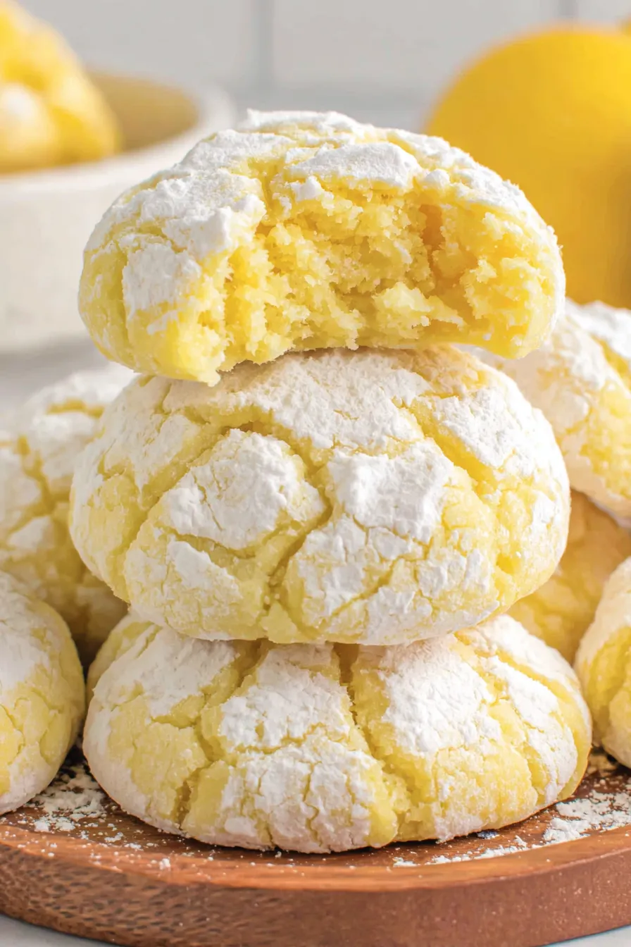 A stack of yellow cookies with white frosting.