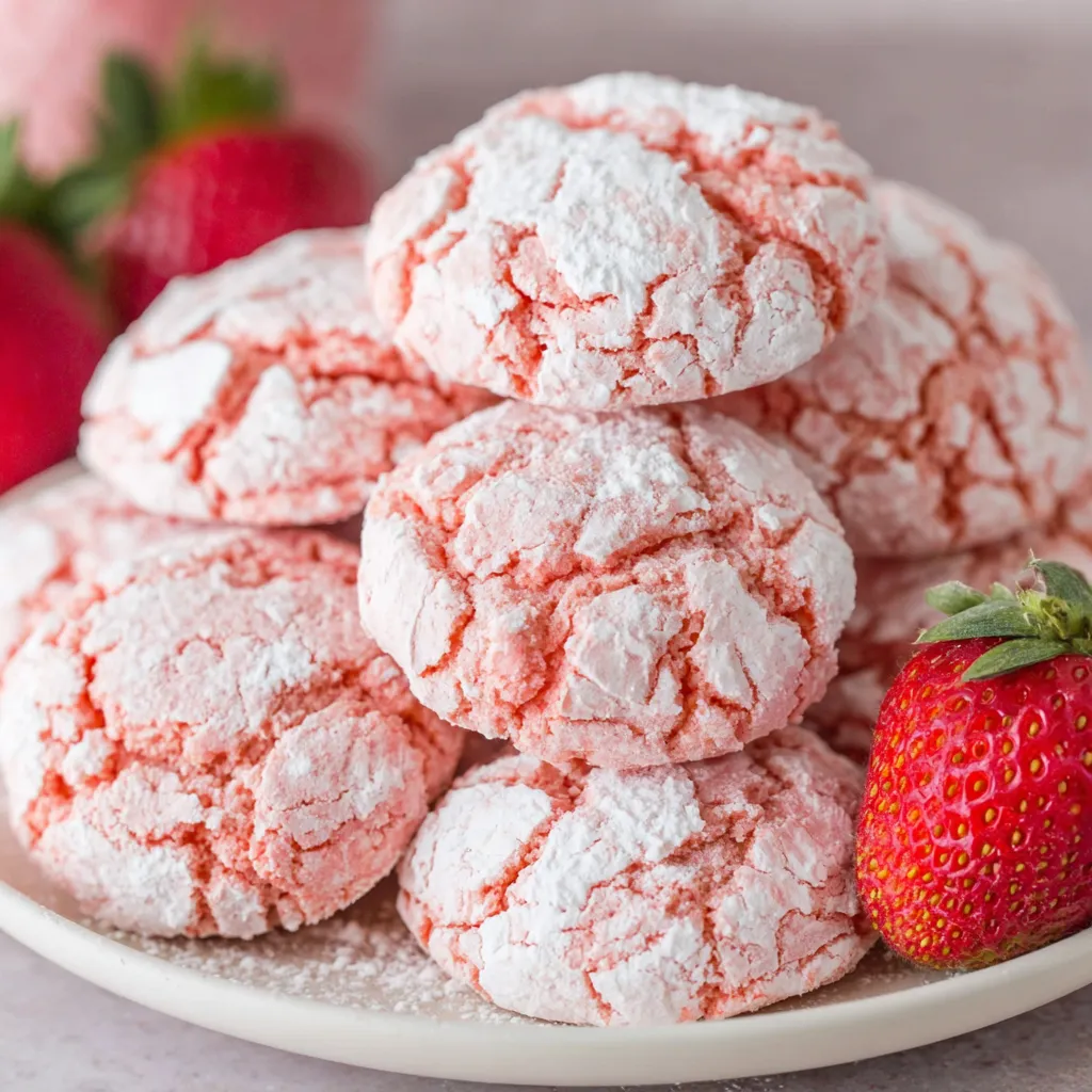 A plate of red and white cookies.