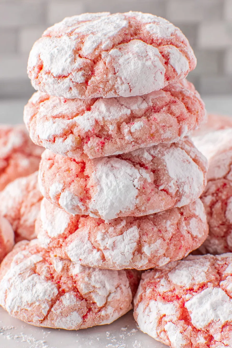 A stack of red and white cookies.