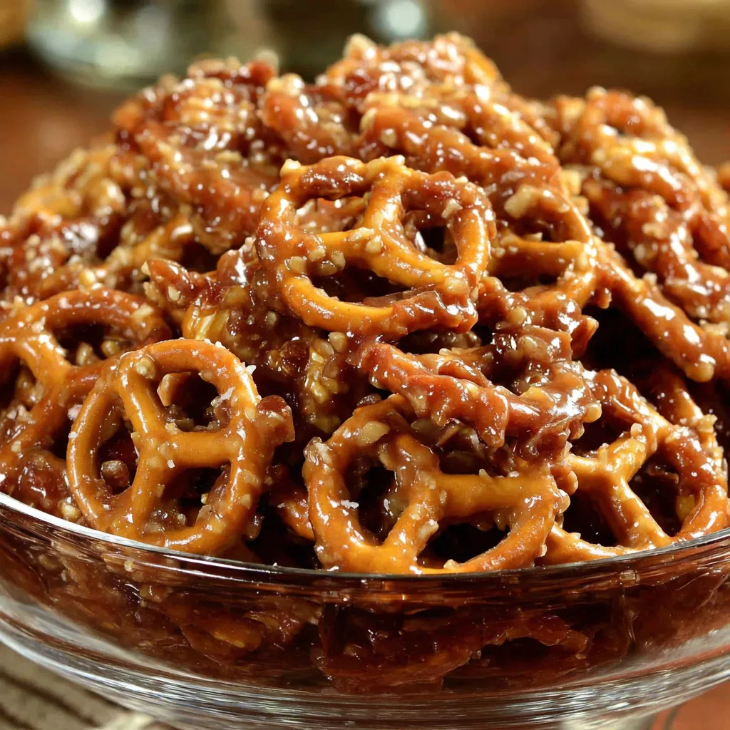 A bowl of brown sugar coated pretzels.