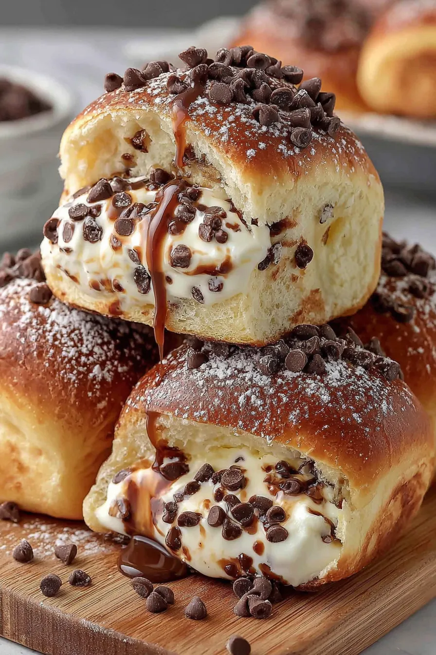 Chocolate and vanilla frosting on a pastry.