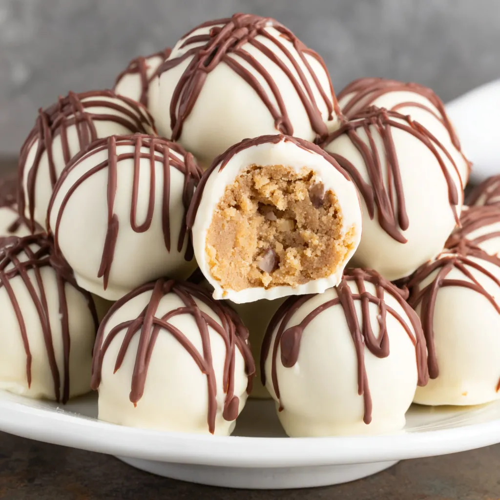 A plate of chocolate covered marshmallows.