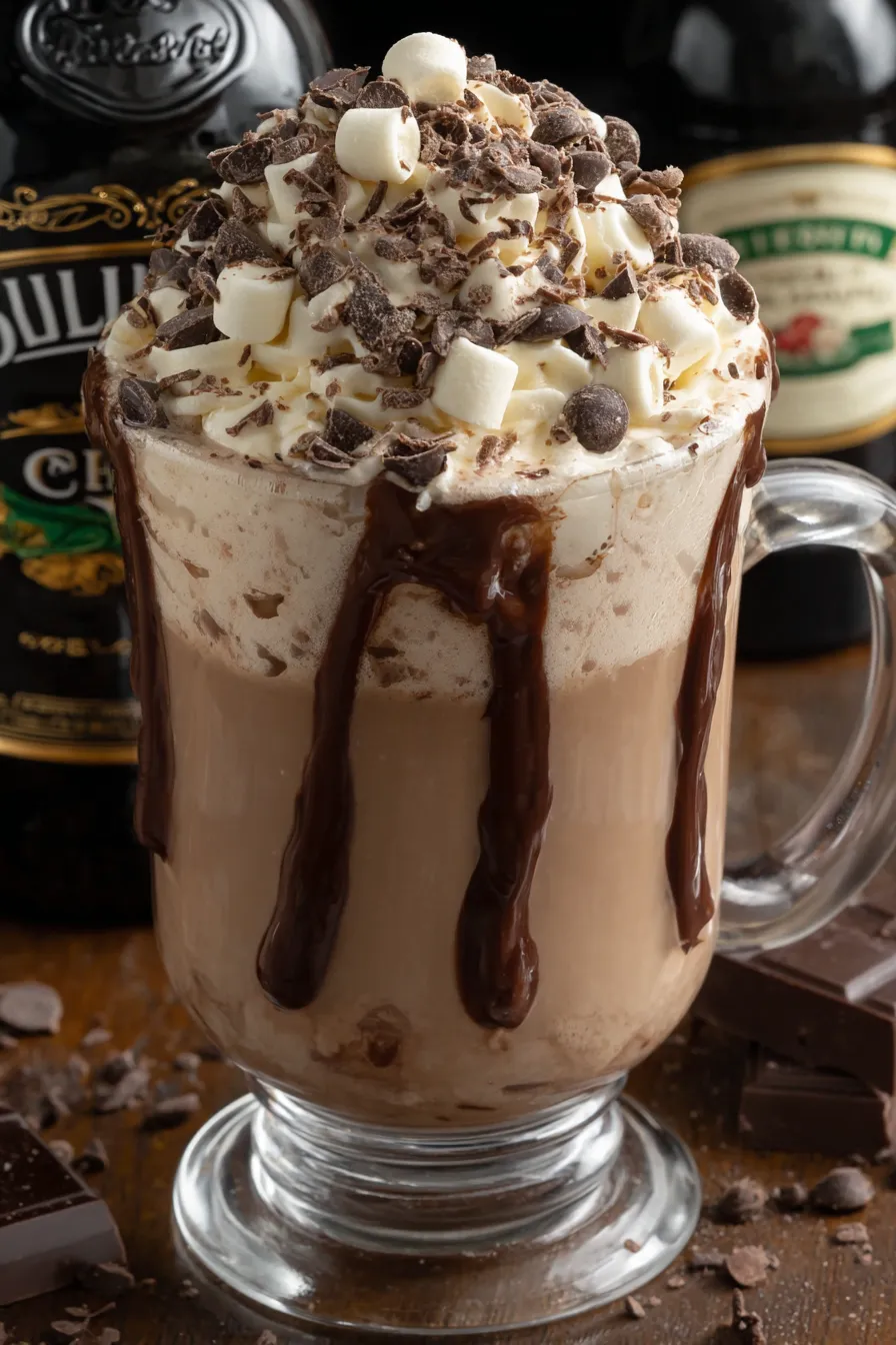 A cup of chocolate milk with whipped cream.