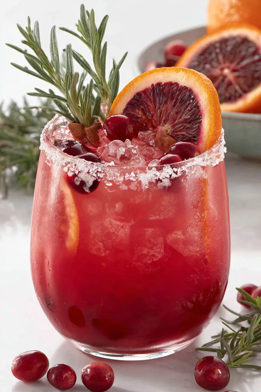 A glass of red wine with a slice of orange.