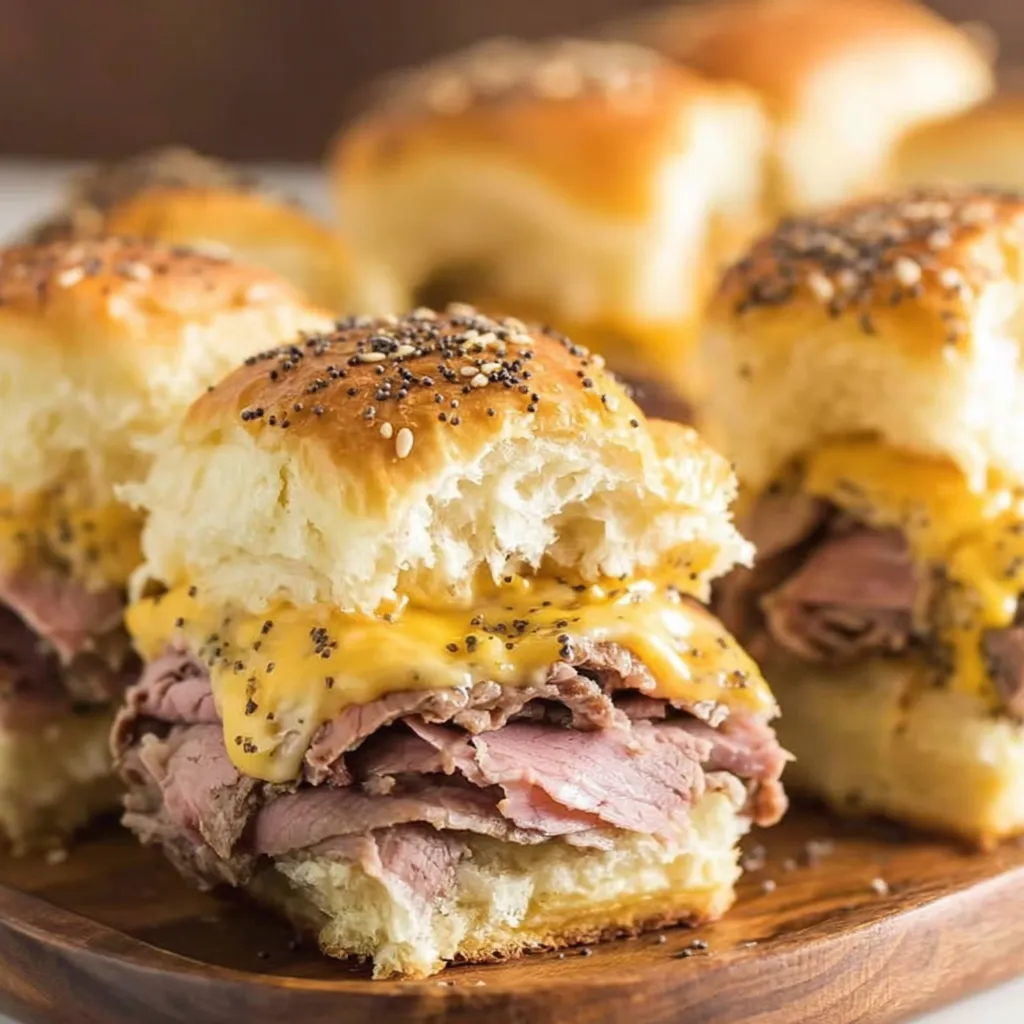 A plate of sandwiches with sesame seeds on top.