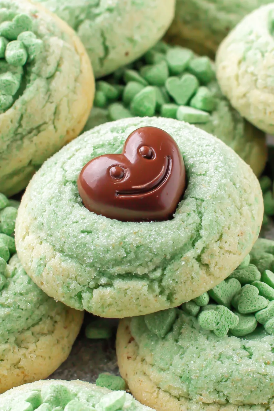 A heart shaped cookie with a chocolate chip in the middle.