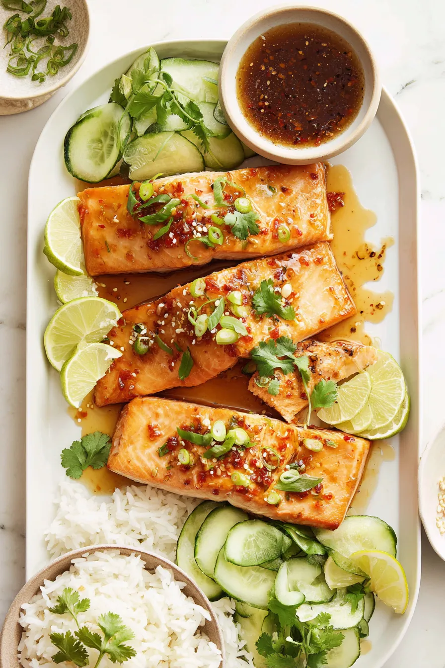 A plate of food with fish, rice, and vegetables.
