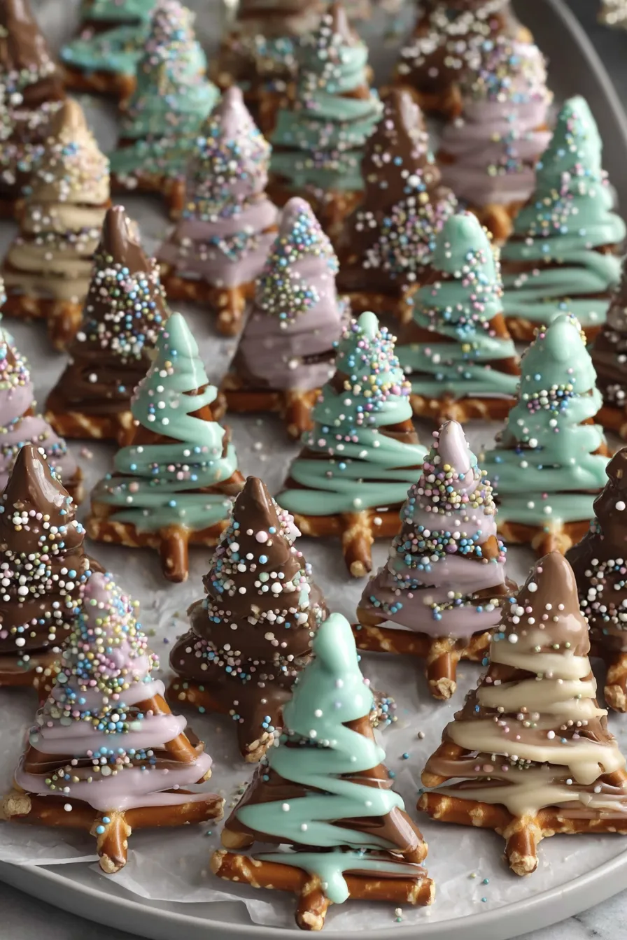 A plate of chocolate and marshmallow trees.
