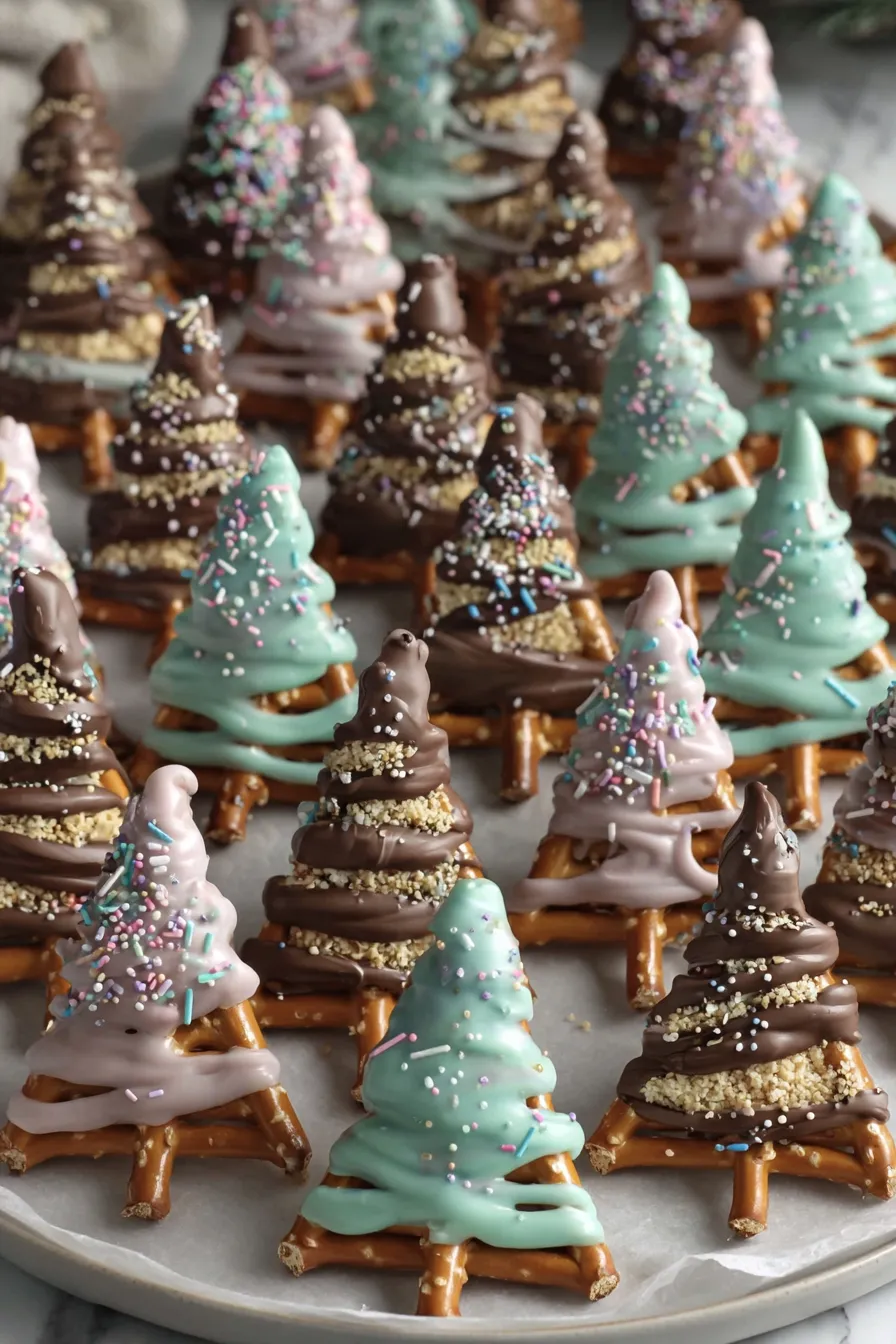 A plate of chocolate and vanilla flavored pretzels.