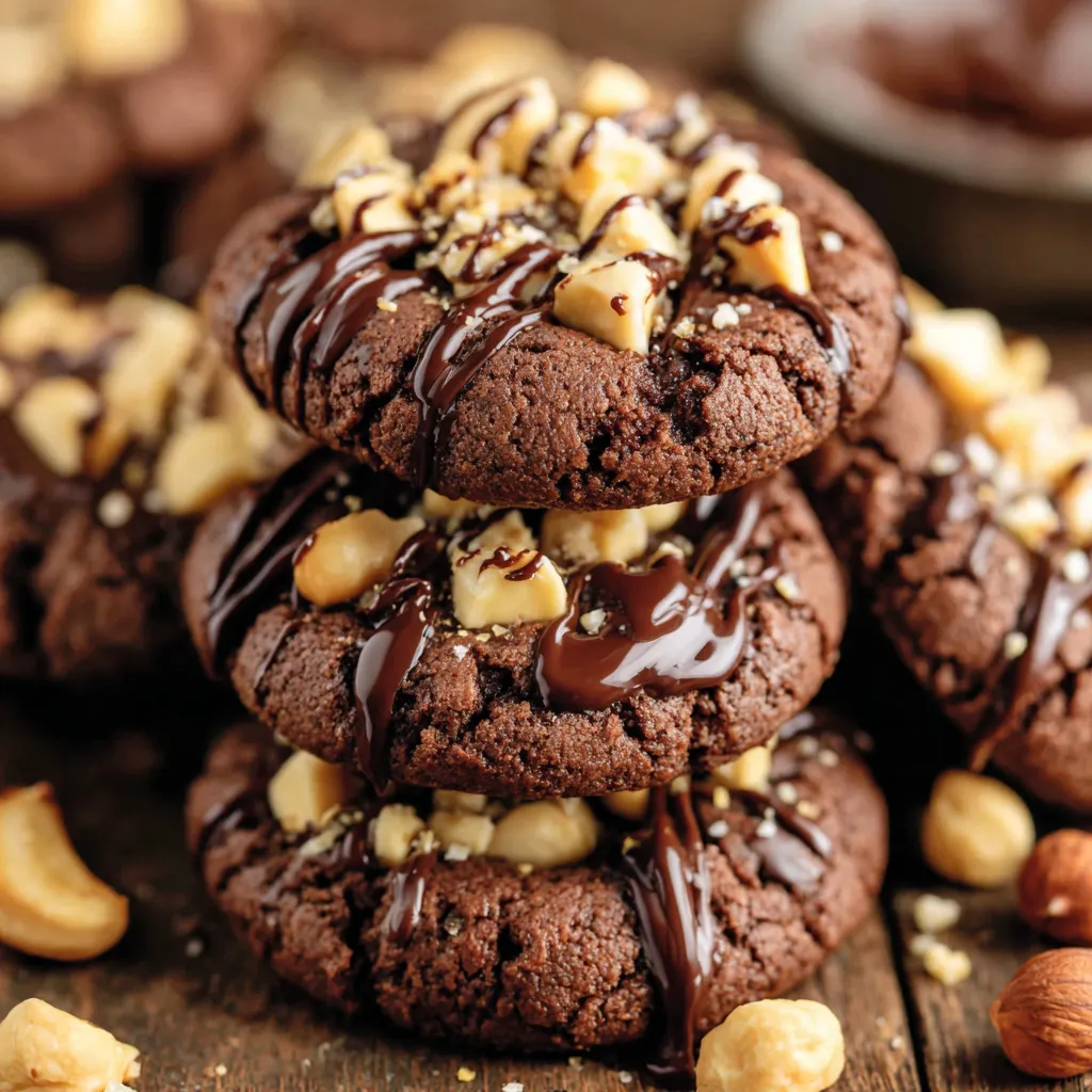 Chocolate chip cookies with chocolate drizzle.