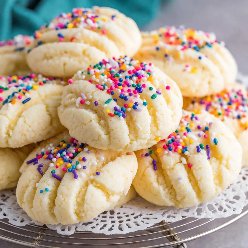 A plate of cookies with sprinkles on top.