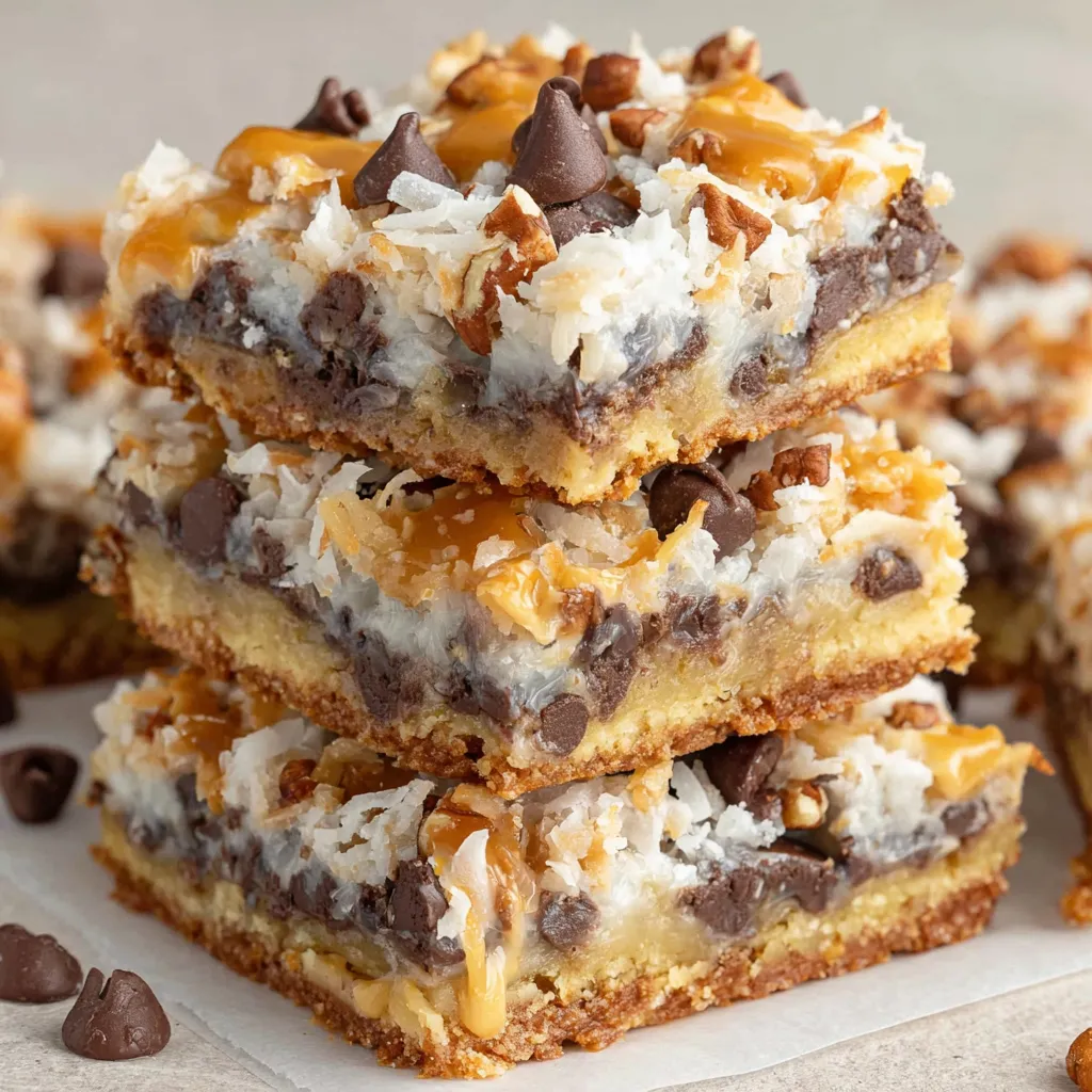 A stack of chocolate and coconut cake bars.
