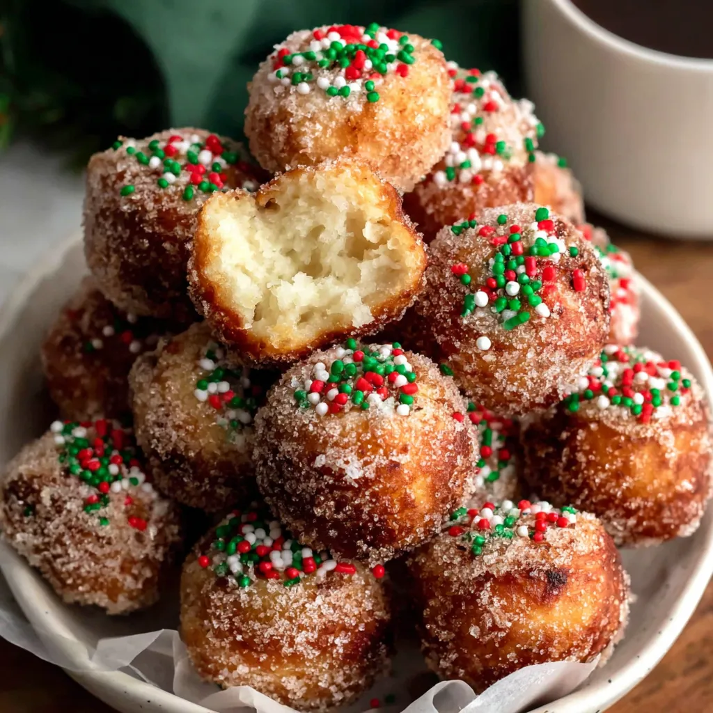 A bowl of sugar coated donuts.