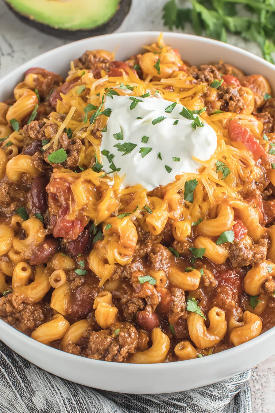 A bowl of chili with cheese and sour cream on top.