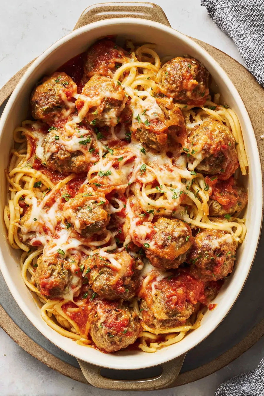 A bowl of spaghetti with meatballs and cheese.