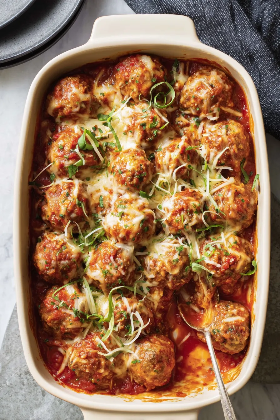A bowl of meatballs with cheese and herbs.