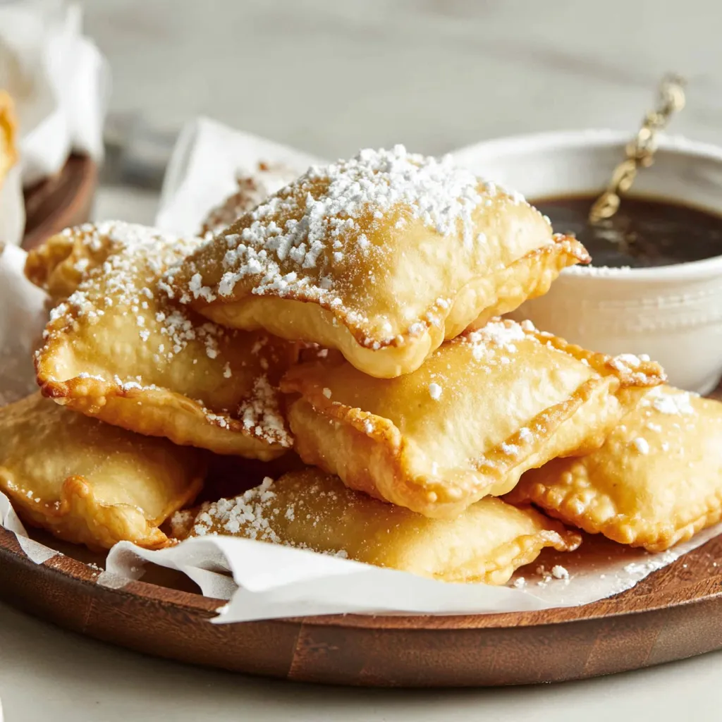 A plate of pastries with powdered sugar on top.