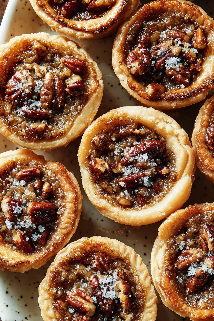A plate of pecan pies with a sprinkle of sugar on top.