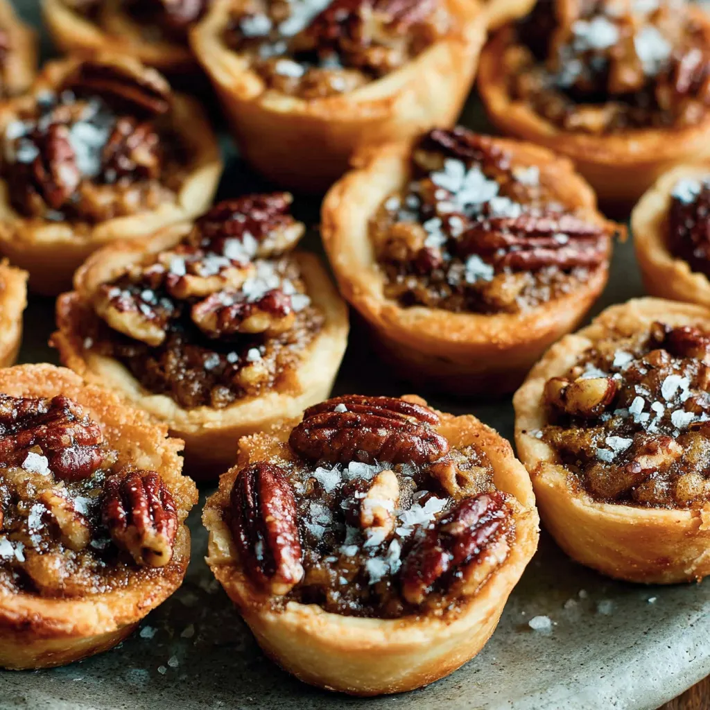 A plate of pecan pies with a sprinkle of sugar on top.