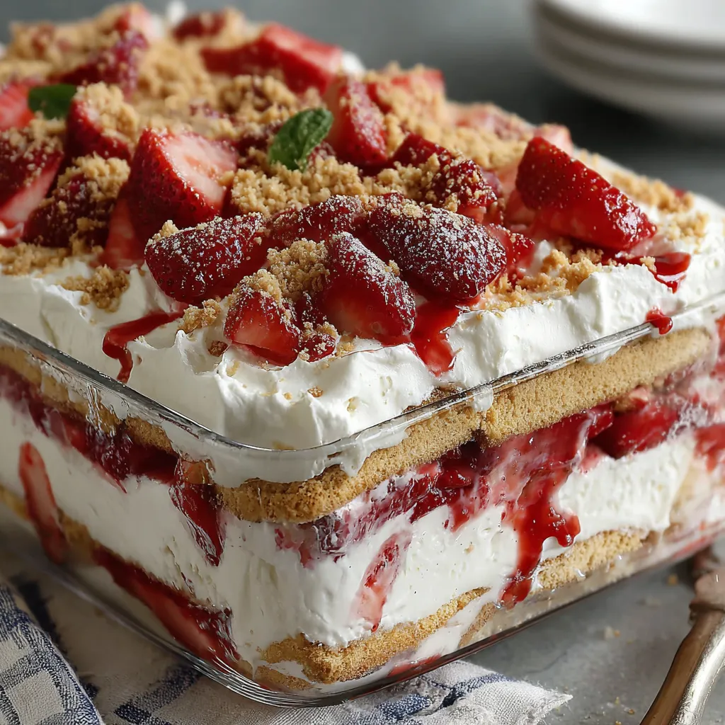 A dessert with strawberries and whipped cream.