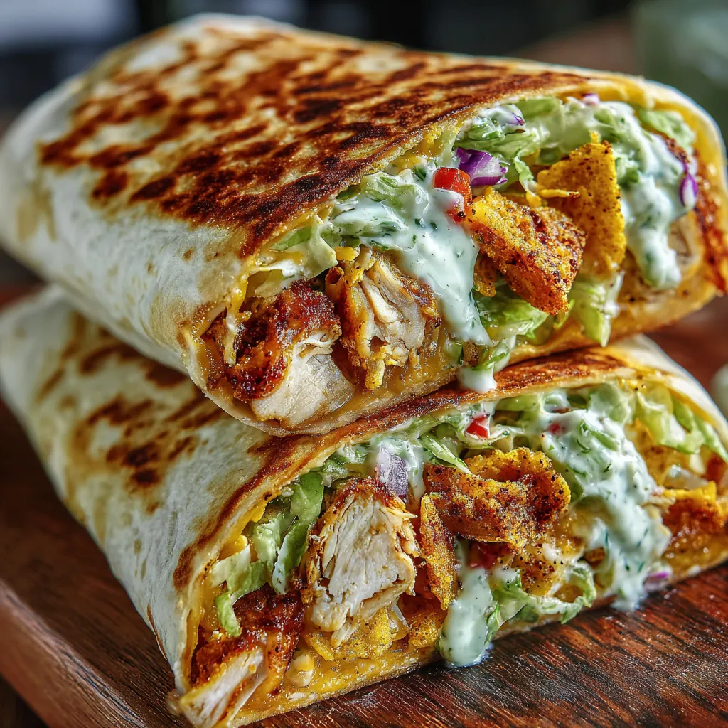 A burrito with chicken and lettuce.
