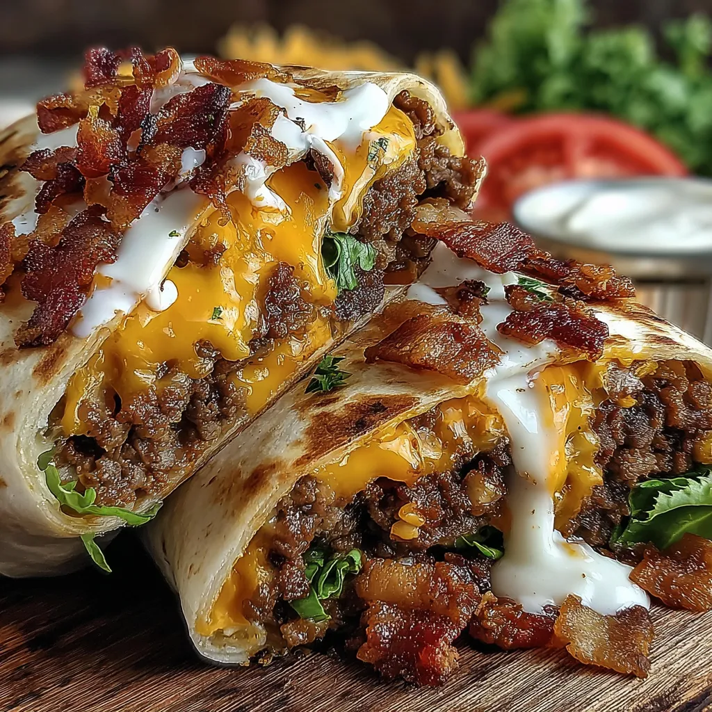 A burrito with cheese and bacon.