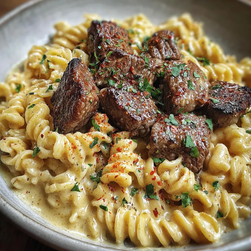 A bowl of pasta with meat and sauce.