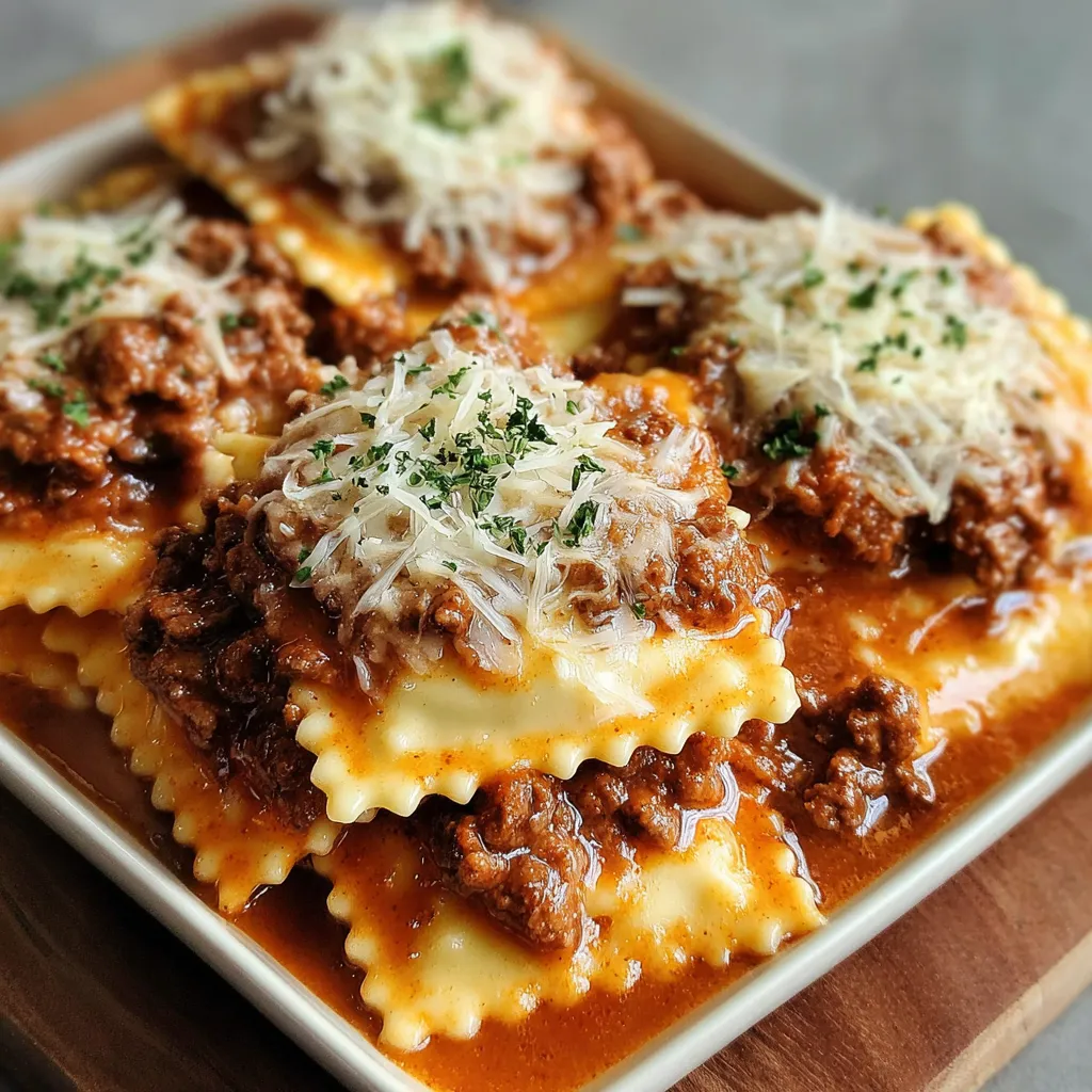 A plate of pasta with meat sauce.
