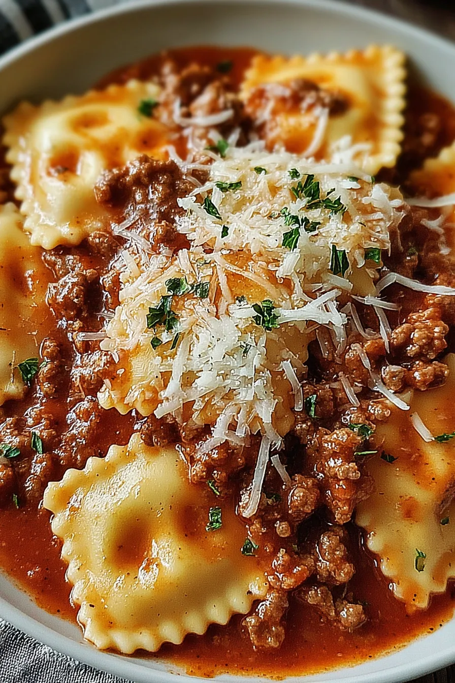 A plate of pasta with meat sauce and cheese.